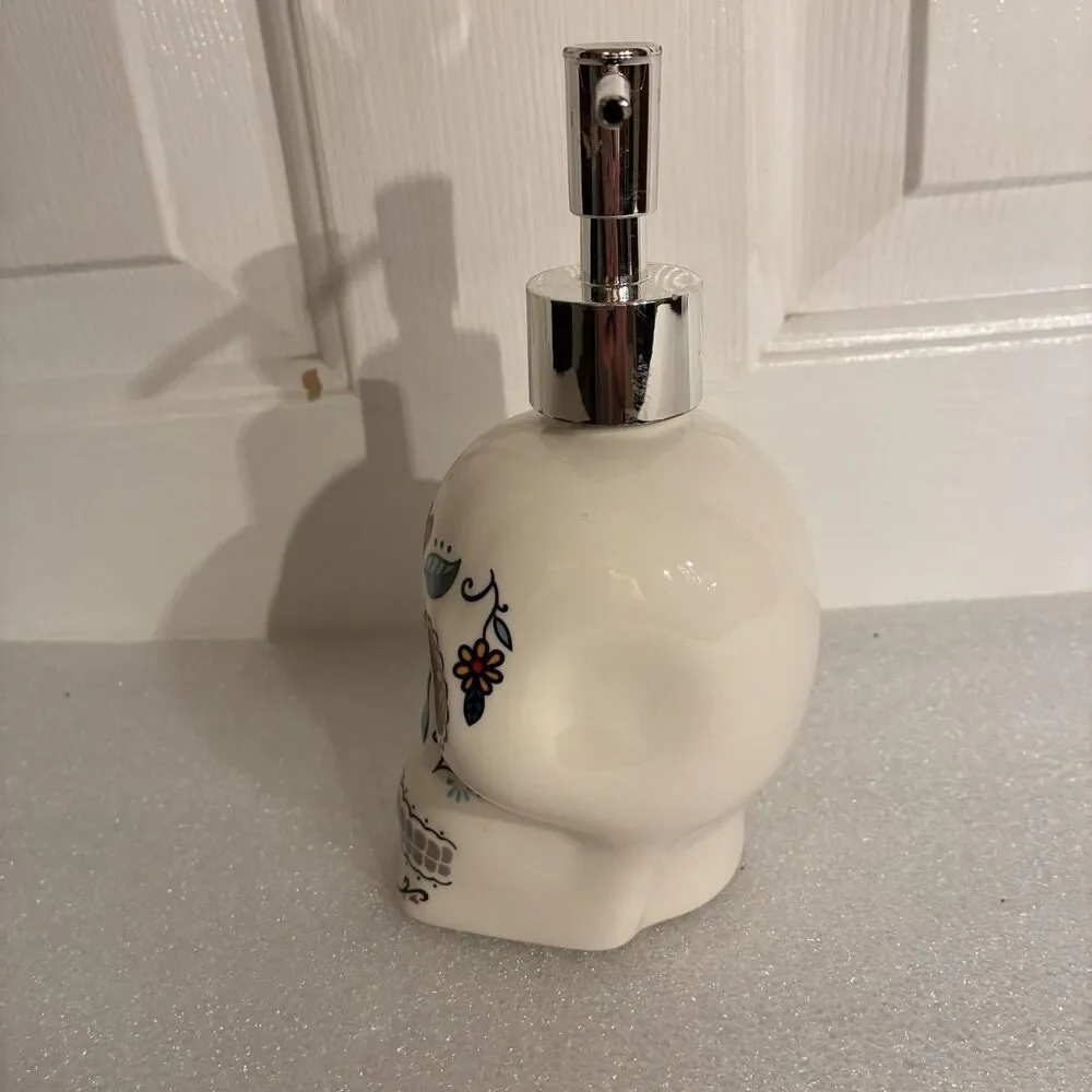 Day Of The Dead Soap Or Lotion Pump. White With Printed Face. 7” Including Pump